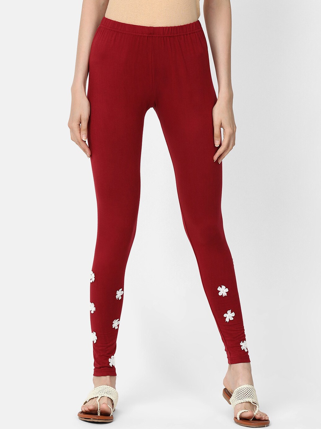 

V2 Value & Variety Women Maroon Solid Churidar Length Leggings