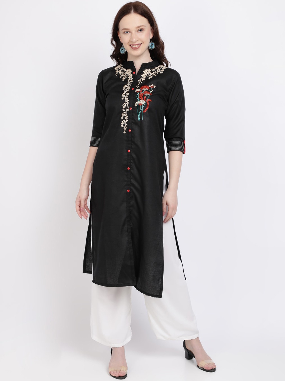 

SAADHVI Women Black Embroidered Thread Work Kurti with Palazzos