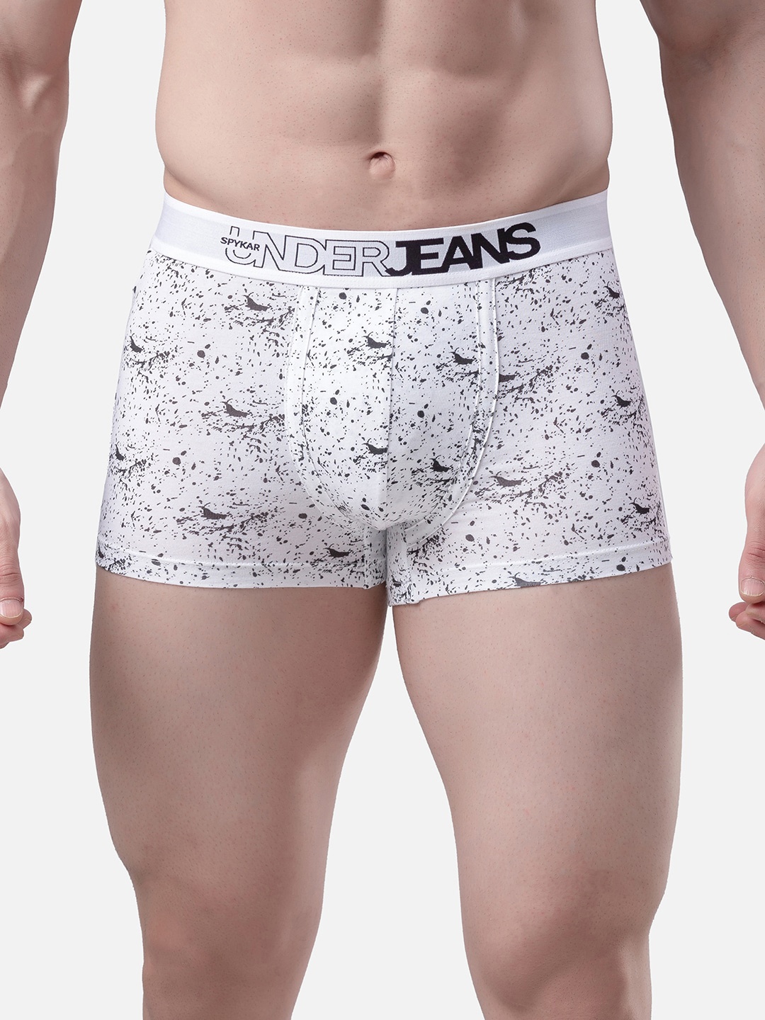 UnderJeans by Spykar Men White & Black Printed Trunk UJMTRPTS020