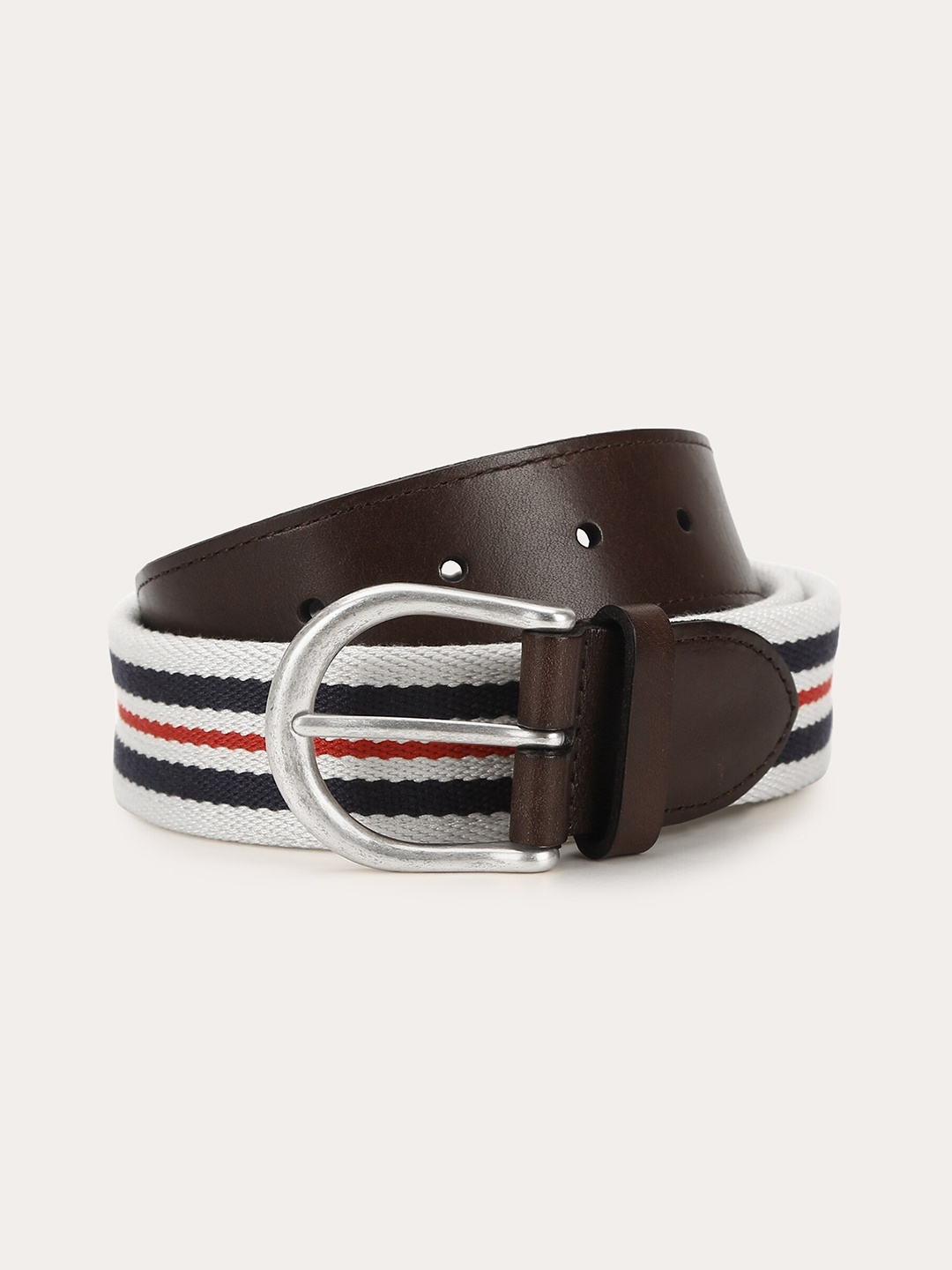 HACKETT LONDON Men Red Striped Leather Casual Belt