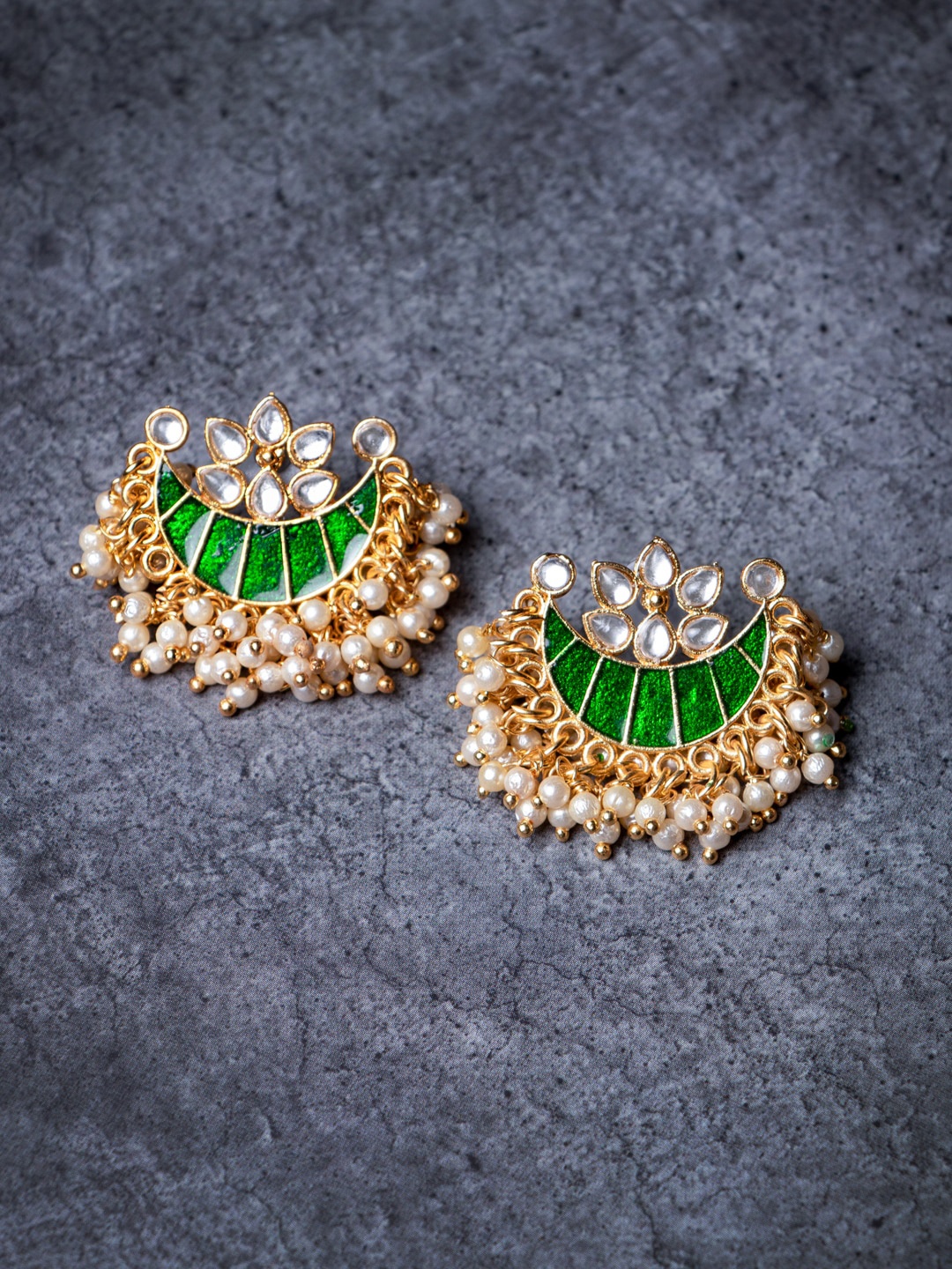 

MORKANTH JEWELLERY Gold-Plated & Green Crescent Shaped Handcrafted Drop Earrings