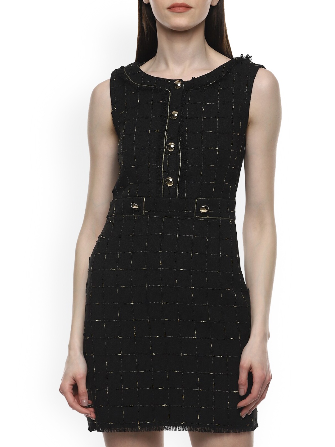

LIU JO Black & Gold-Coloured Checked Sheath Dress