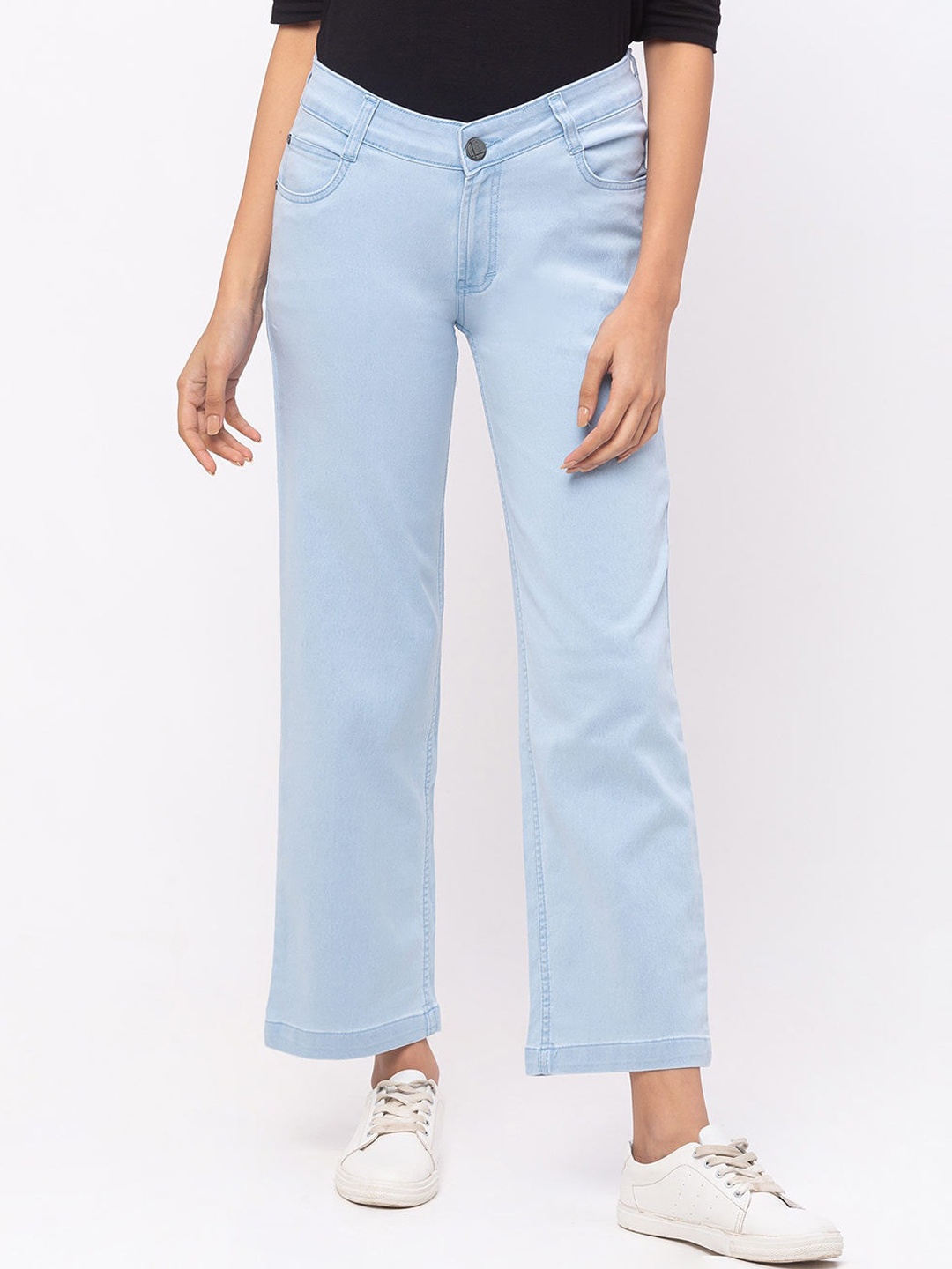 

ZOLA Women Cotton Straight Fit Ankle Length Lightweight Jeans, Turquoise blue