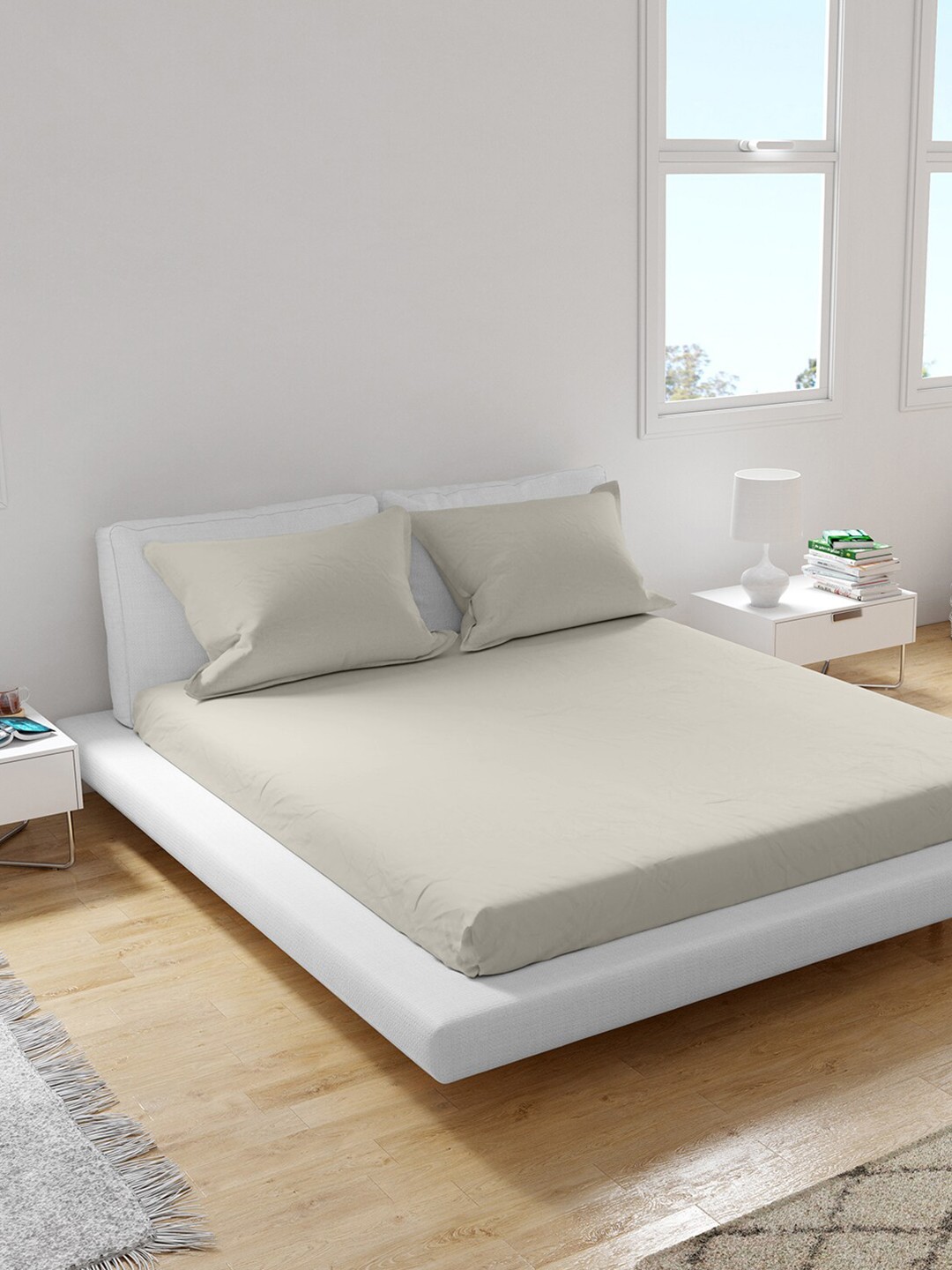 

Himeya Beige 180 TC King Sustainable Bedsheet with 2 Pillow Covers