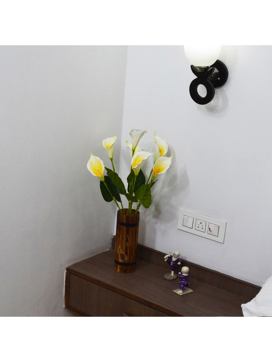 

fancy mart Yellow & White Artificial Calla Lilly Stick in Wood Long Pot