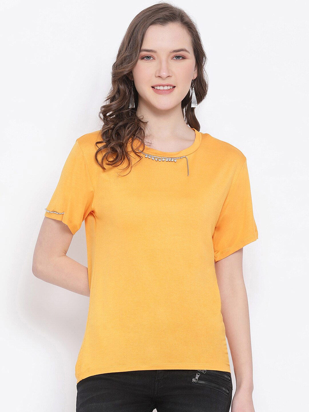 

LY2 Orange Embellished Regular Top