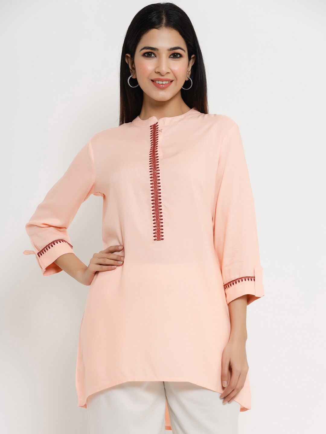 

Sangria Peach & Maroon Thread Work Top