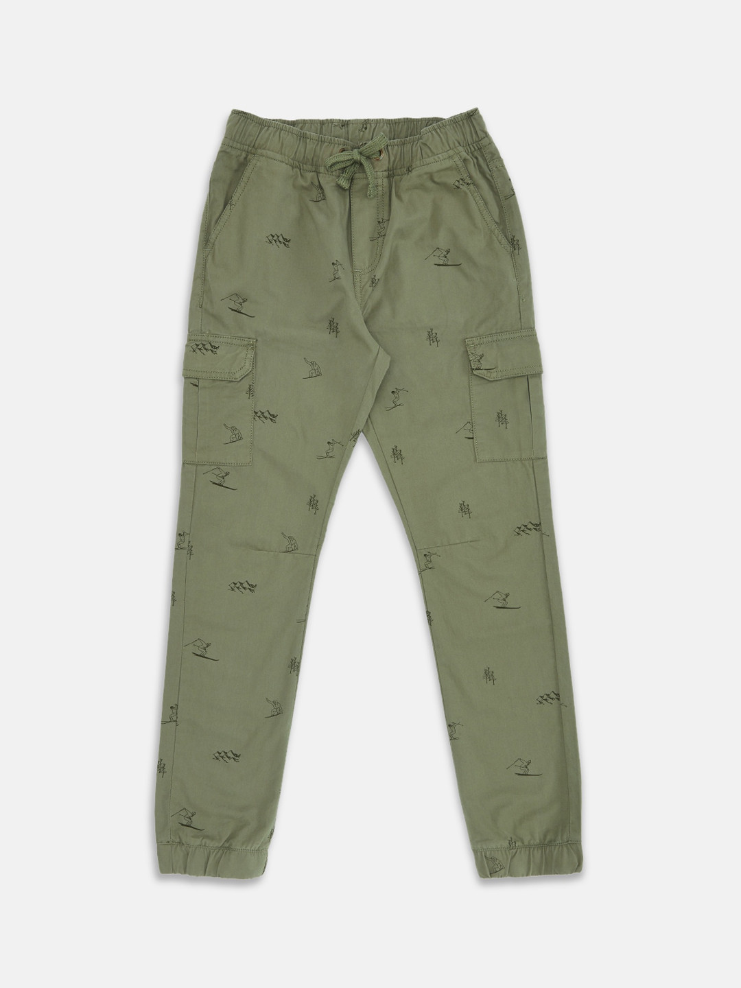 

Pantaloons Junior Boys Olive Printed Cargos Trousers