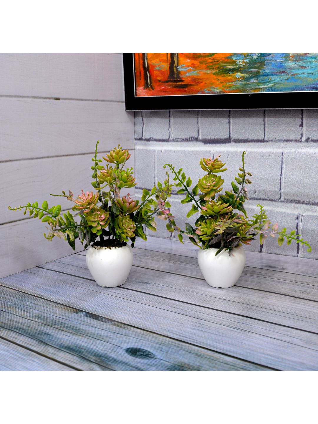 

fancy mart Set Of 2 Pink & Green Artificial Cactus Plant With Apple Pot