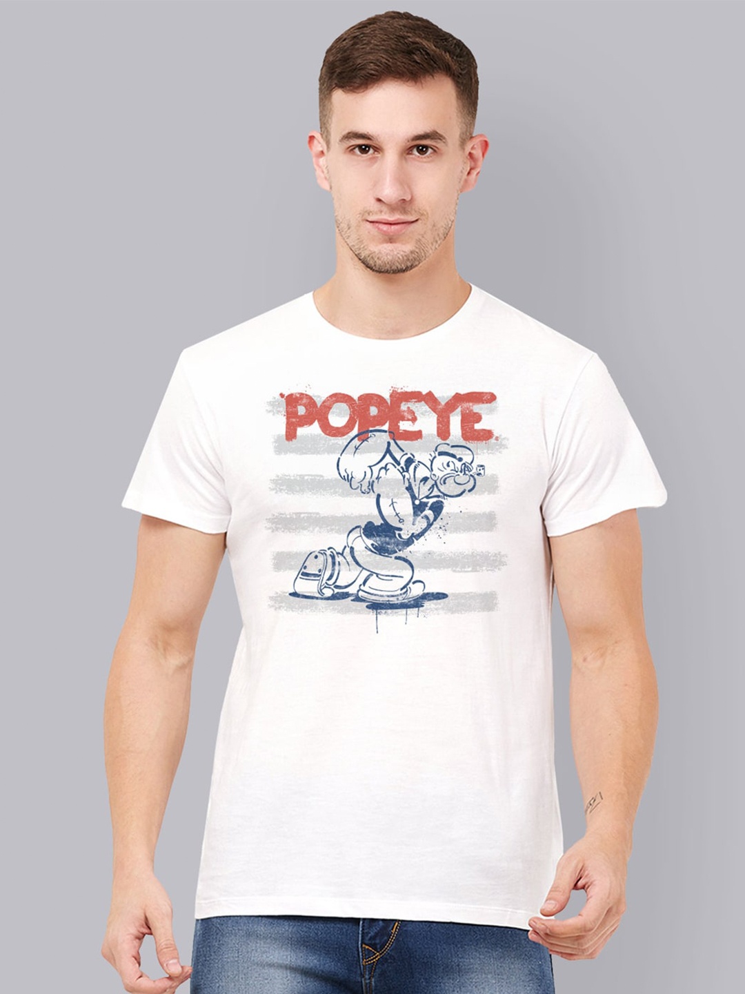

Free Authority Men White Popeye Featured Graphic Printed Round Neck T shirt