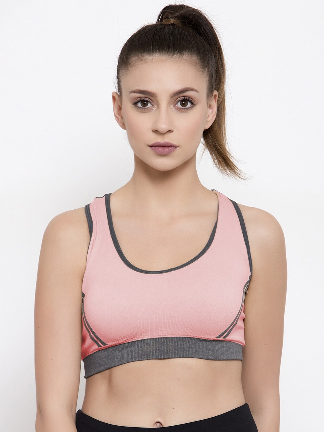 

Friskers Pink & Grey Full Coverage Lightly Padded Workout Sports Bra