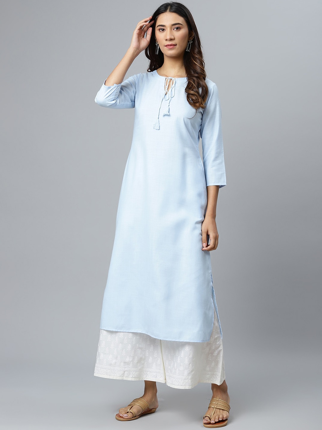 

Gerua By Libas Women Blue Solid Straight Cotton Kurta