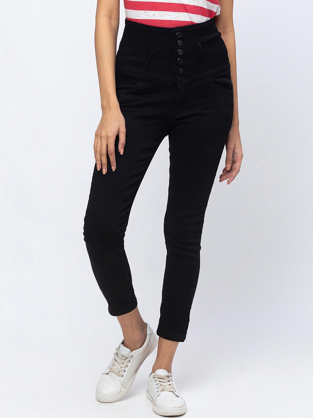 

ZOLA Women Black Pure Denim Slim Fit High-Rise Stretchable Jeans