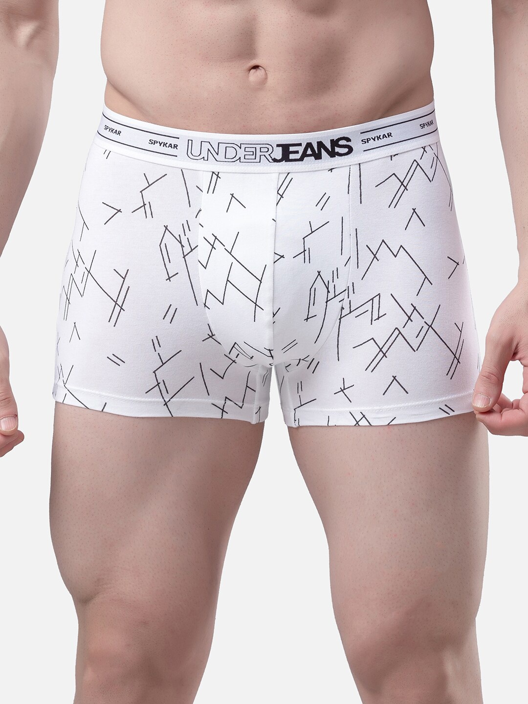 

UnderJeans by Spykar Men White & Black Printed Trunks UJMTRPTS032White