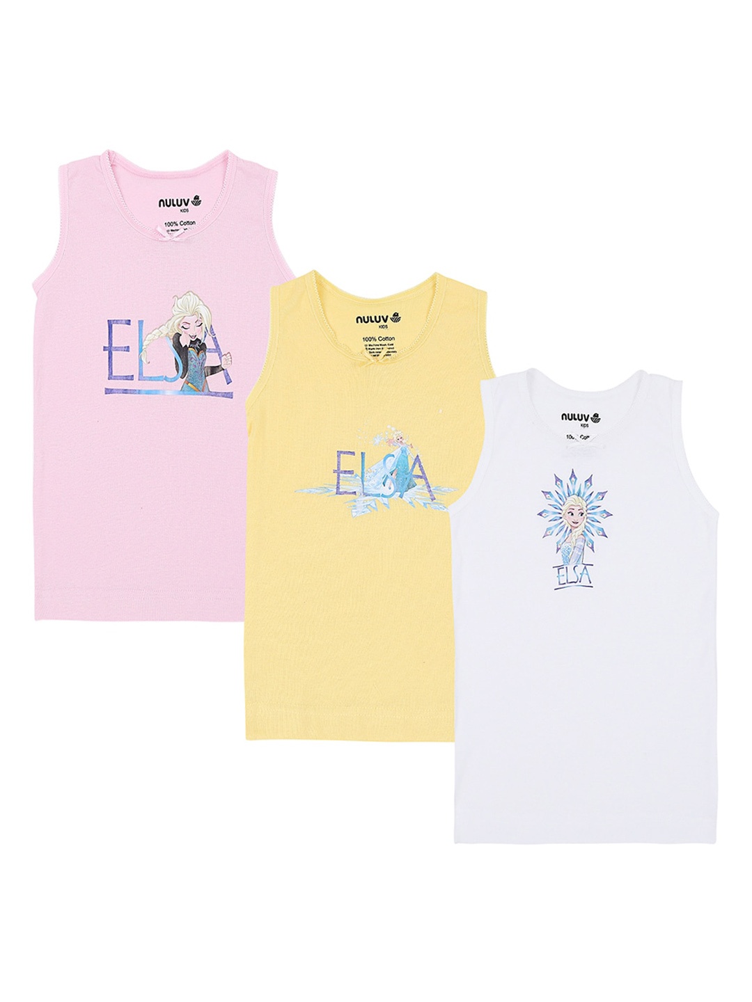 

Nuluv Infant Kids Pack Of 3 Printed Pure Cotton Innerwear Vests, Pink