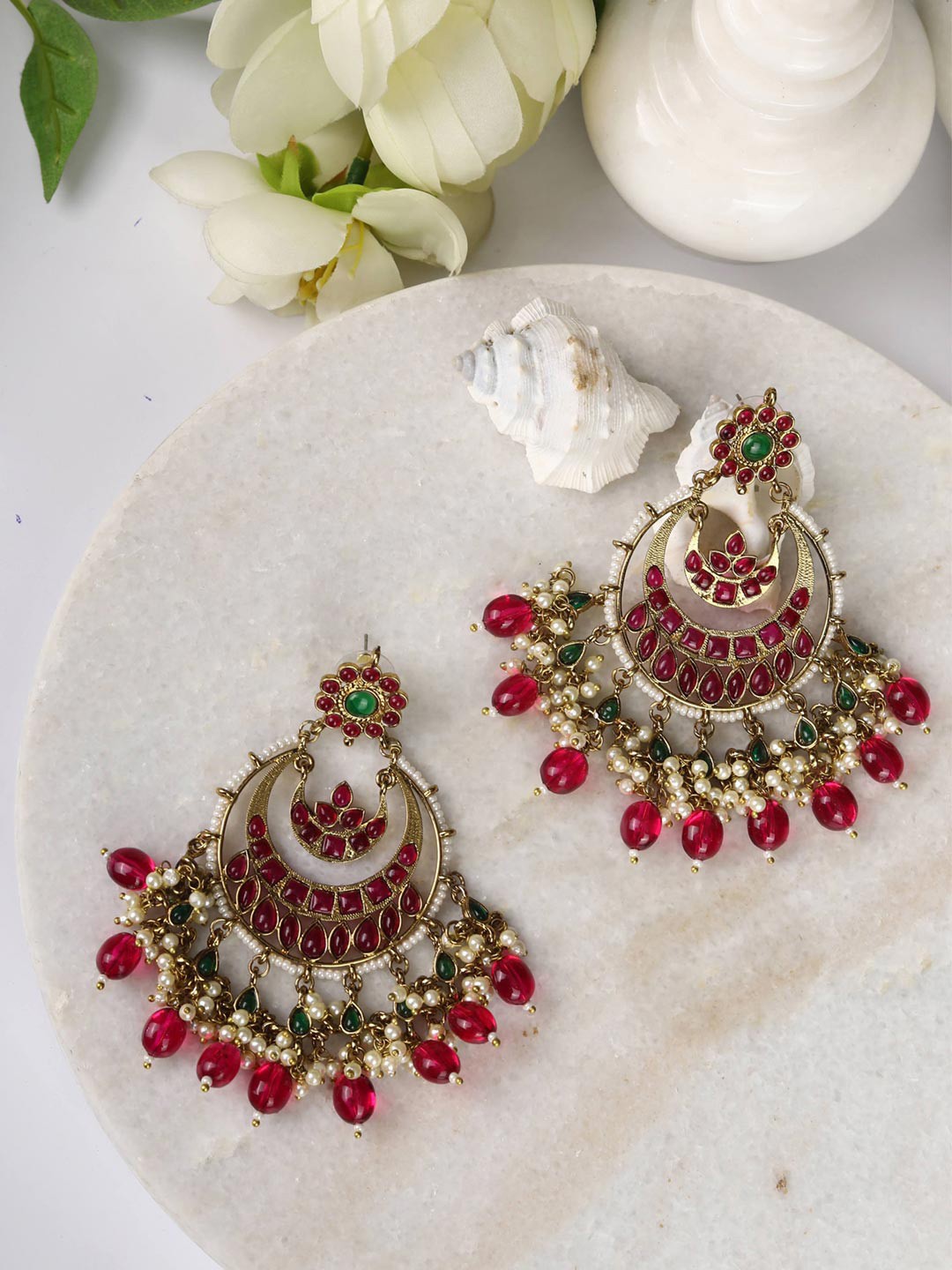 

Priyaasi Red Contemporary Chandbalis Earrings