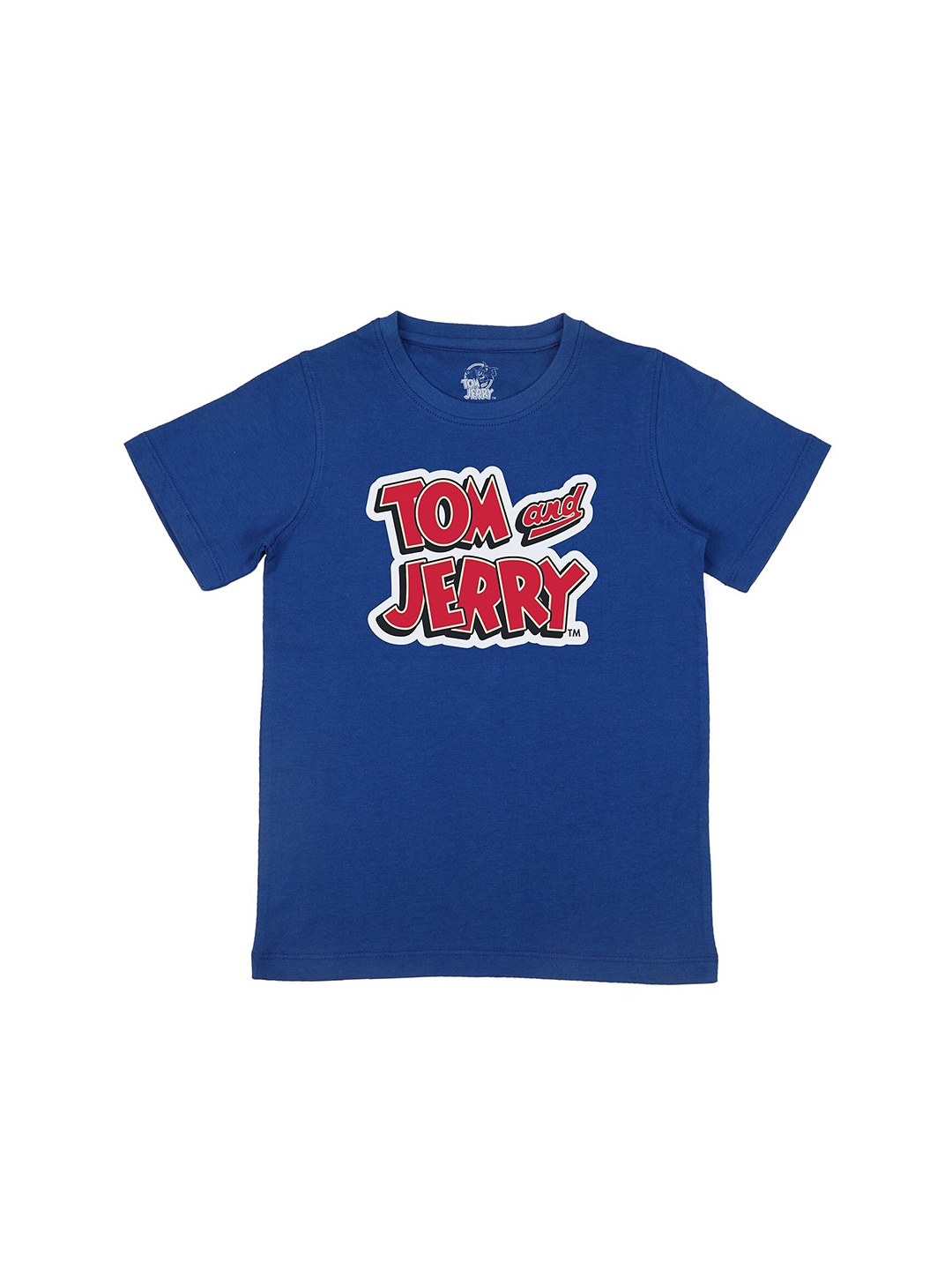 

Tom Jerry Boys Blue Typography Printed Pure Cotton T-shirt