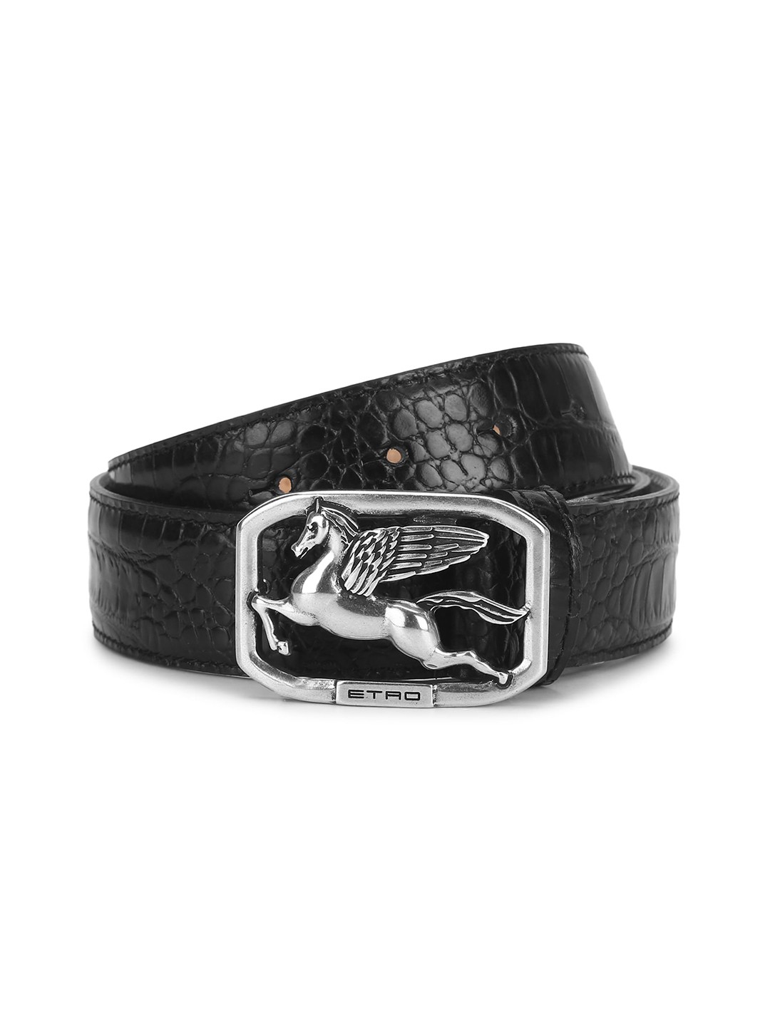 

ETRO Men Black Croc Textured Leather Belt
