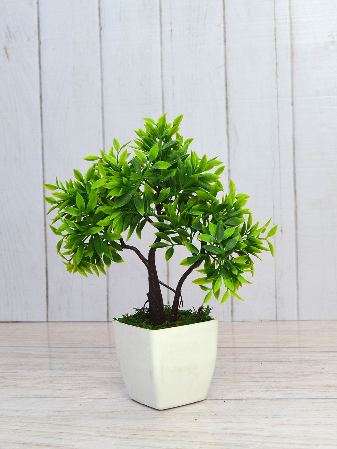 

fancy mart Green Artificial Mix Bonsai With White Pot