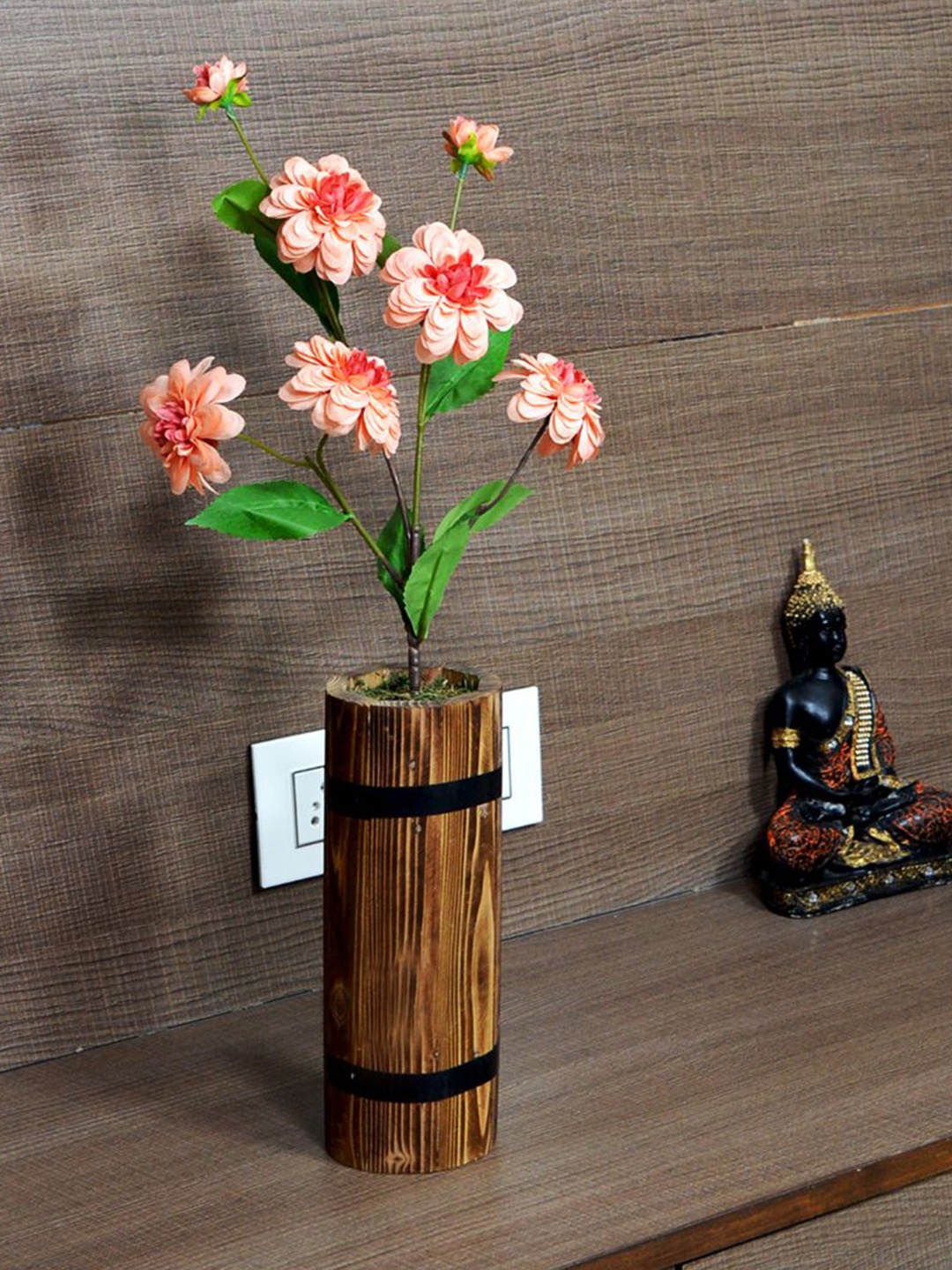 

fancy mart Peach & Green Artificial Camellia Japonica Stick With Pot