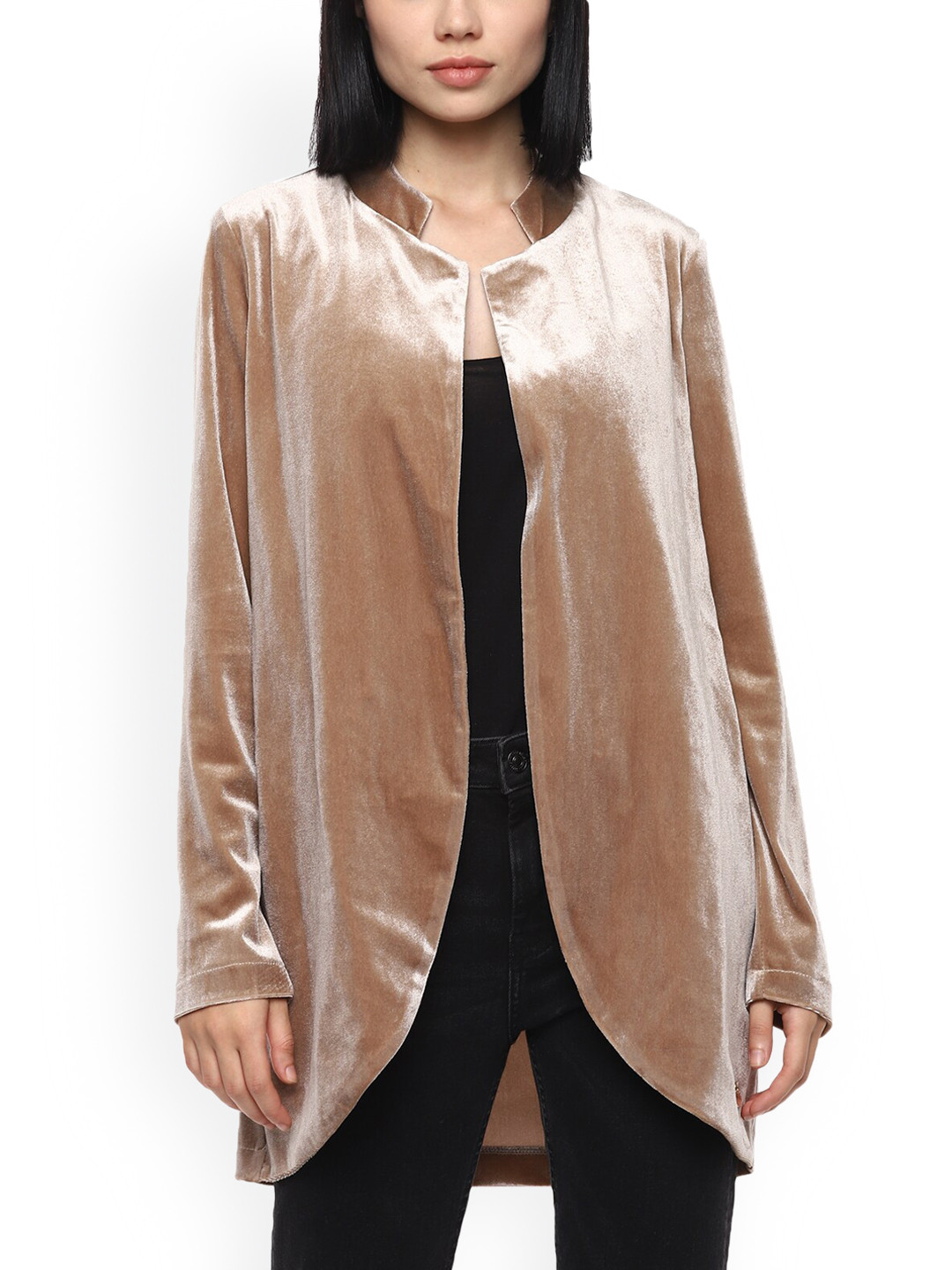 

Rinascimento Women Brown Longline Open Front Jacket