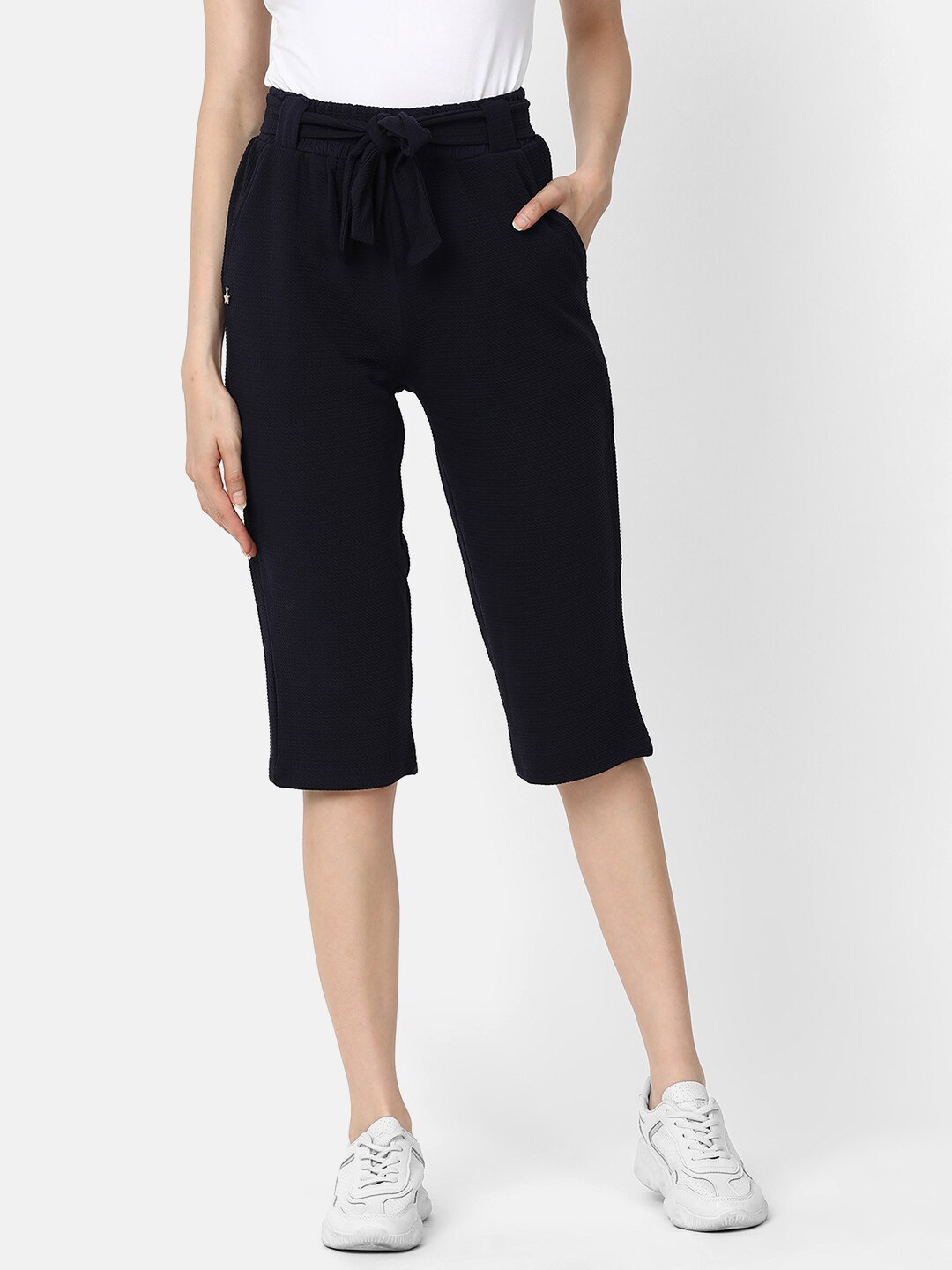 

V2 Value & Variety Women Navy Blue Solid Mid Rise Capri