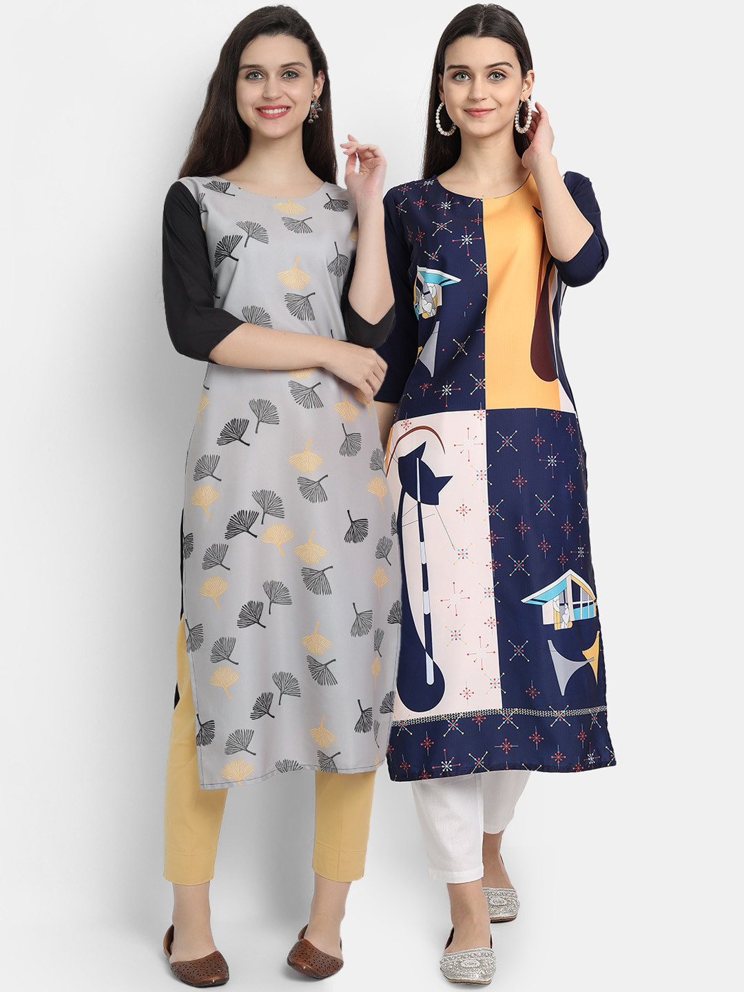 

Ethnic basket Women Pack Of 2 Digitally Printed Crepe Straight Kurta, Grey
