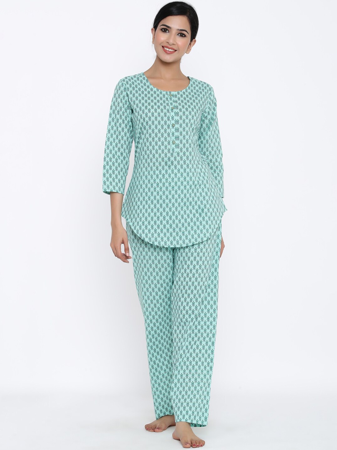 

kipek Women Blue Printed Night suit