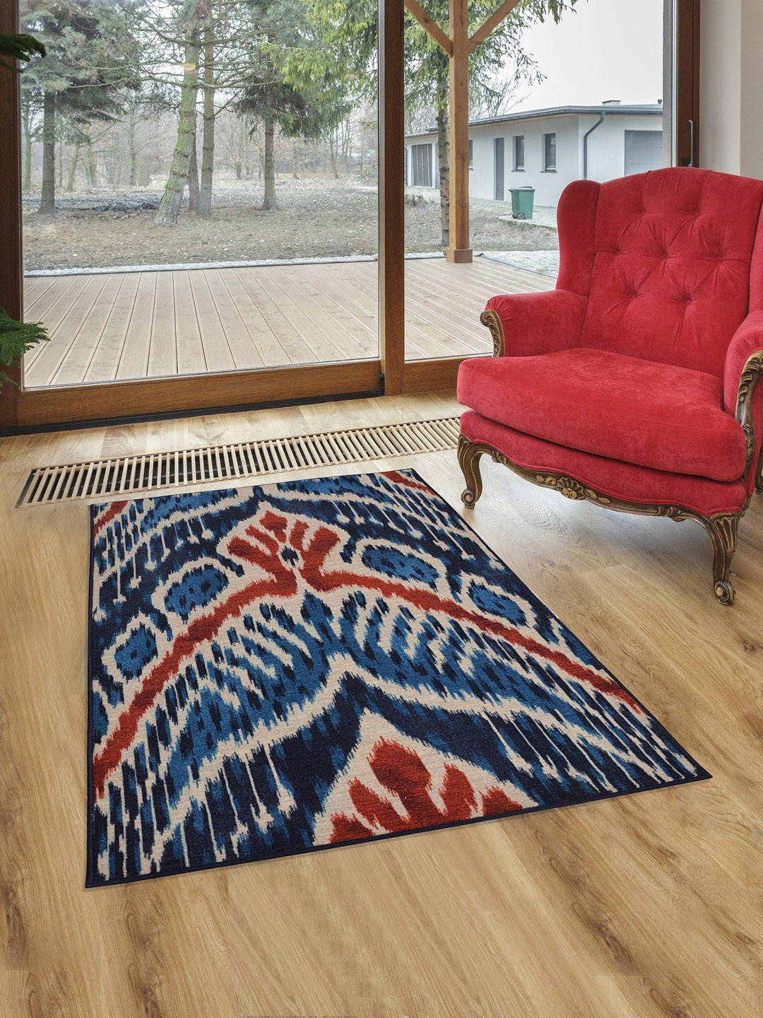 

RUGSMITH Navy Blue & White Printed Anti-Skid Light Carpet