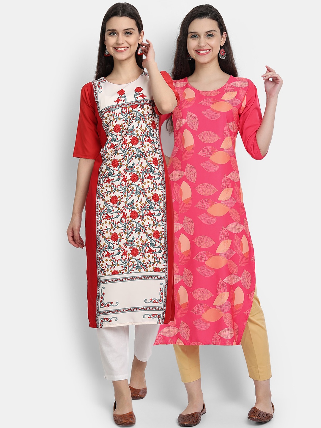 

Ethnic basket Women Floral Printed Crepe Kurta Pack of 2, Multi