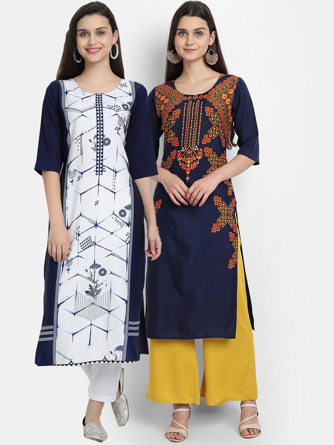 

Ethnic basket Women Multi Printed Thread Work Crepe Kurta