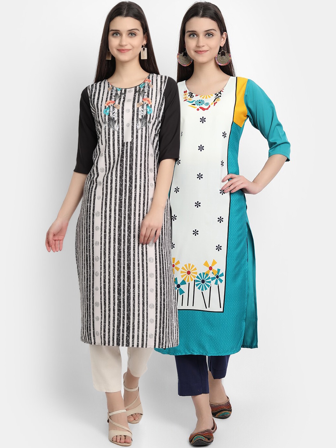 

Ethnic basket Women Pack Of 2 Digitally Printed Crepe Straight Kurta, Black