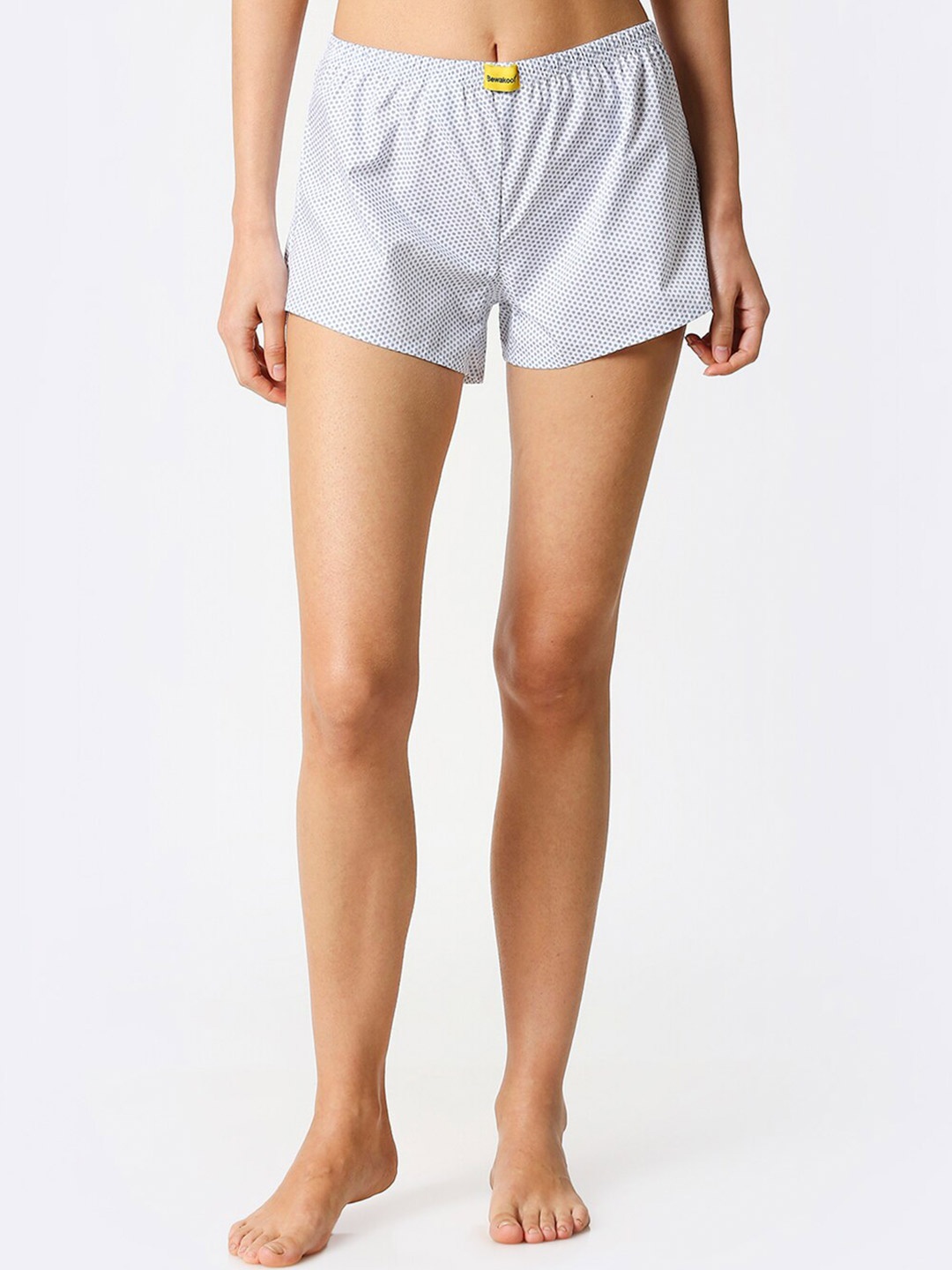 

Bewakoof Women White & Blue Printed Cotton Lounge Shorts