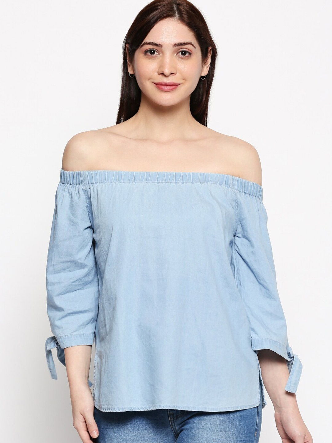 

People Blue Off-Shoulder Cotton Bardot Top