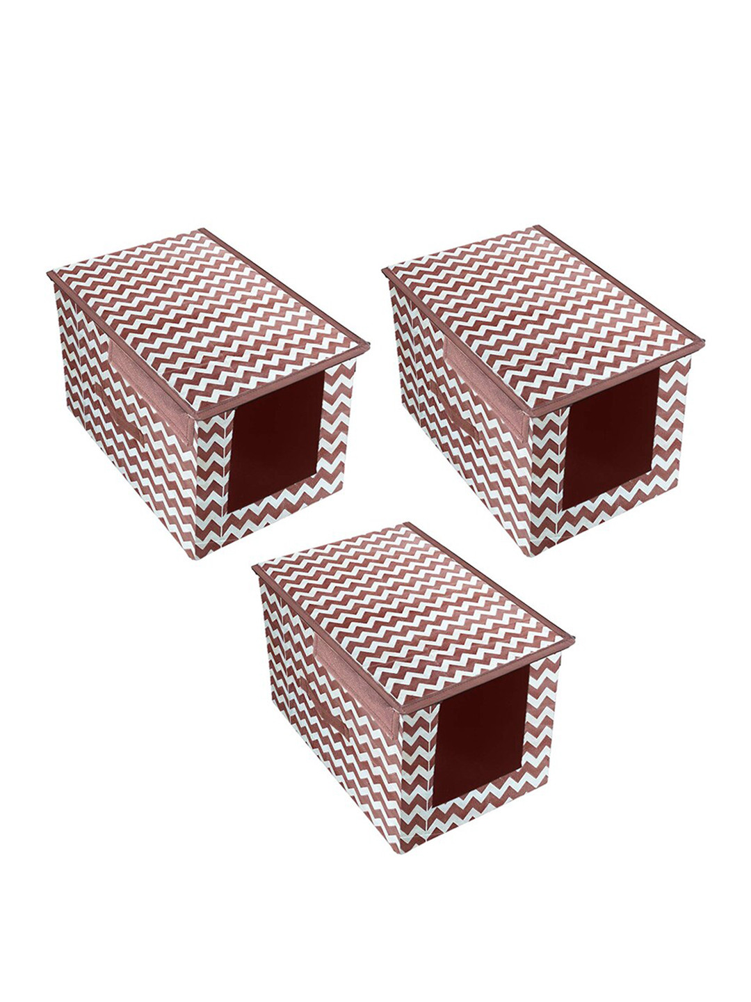 

prettykrafts Set Of 3 Brown & White Printed Premium Shirt Stacker Closet Organizer With Lid