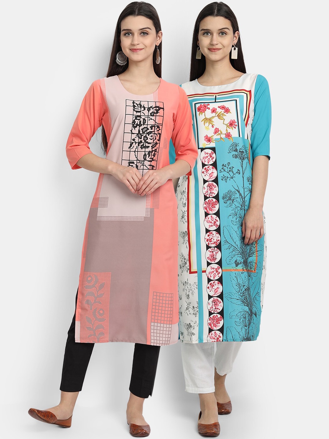 

Ethnic basket Women Multi Pack of 2 Floral Printed Crepe Kurta