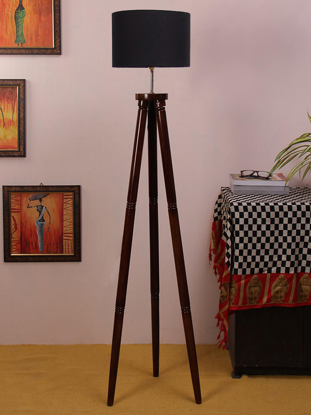 

Devansh Black & Brown Contemporary Tripod Lamp with Shade