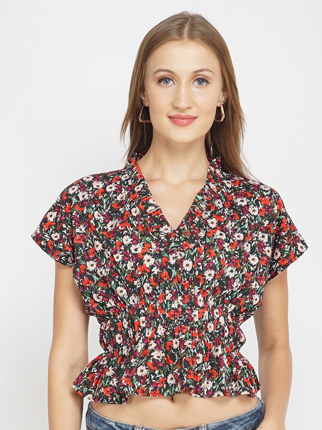 

Oxolloxo Women Black Floral Wrap Crop Top