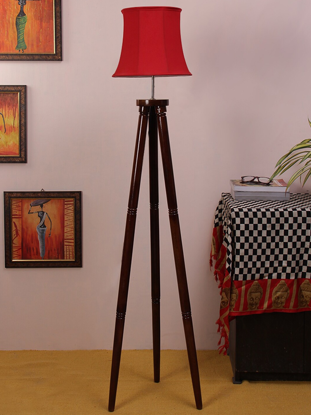

Devansh Red & Brown Traditional Tripod Lamp with Shade