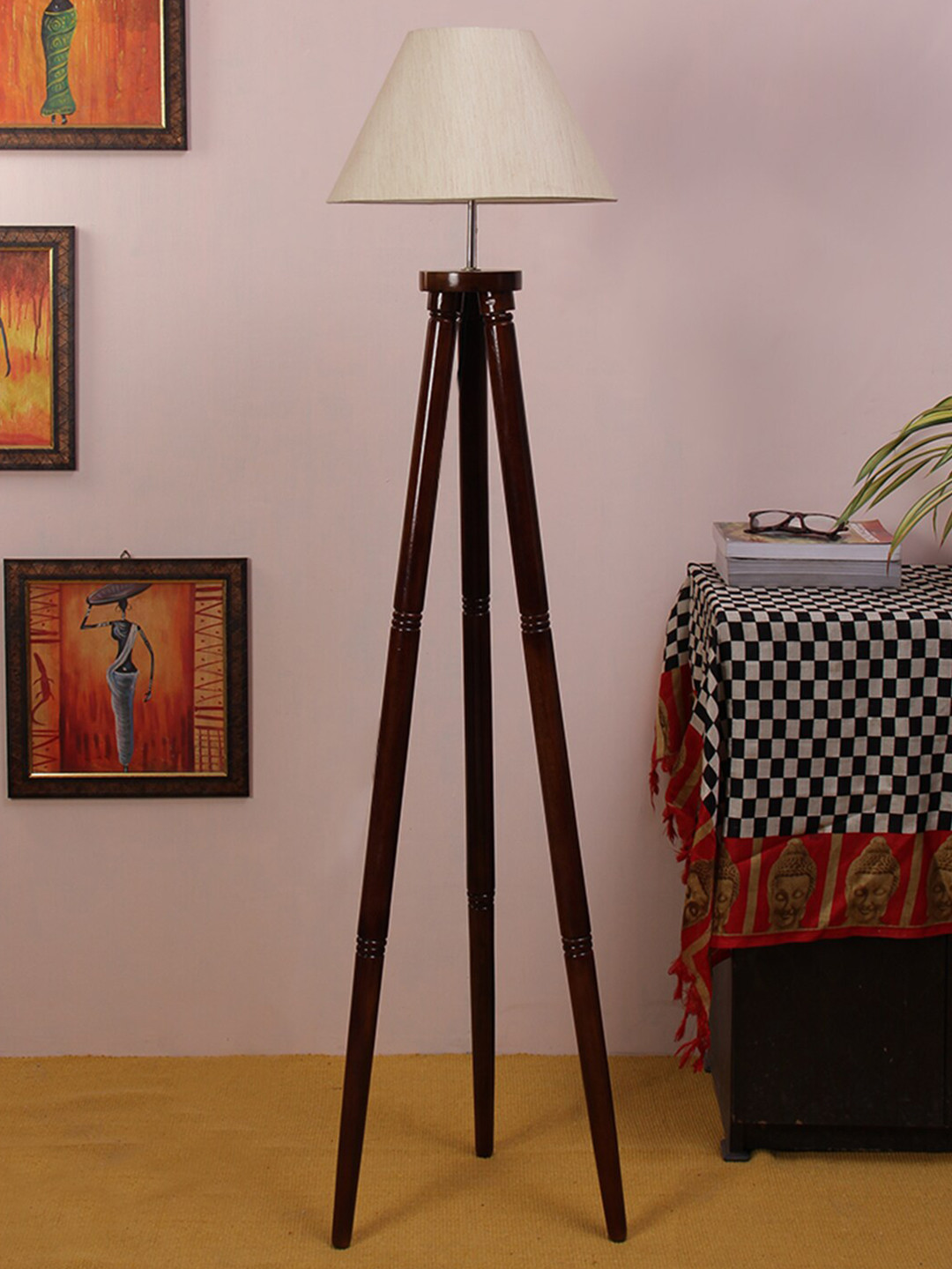 

Devansh Off White & Brown Contemporary Tripod Lamp with Shade