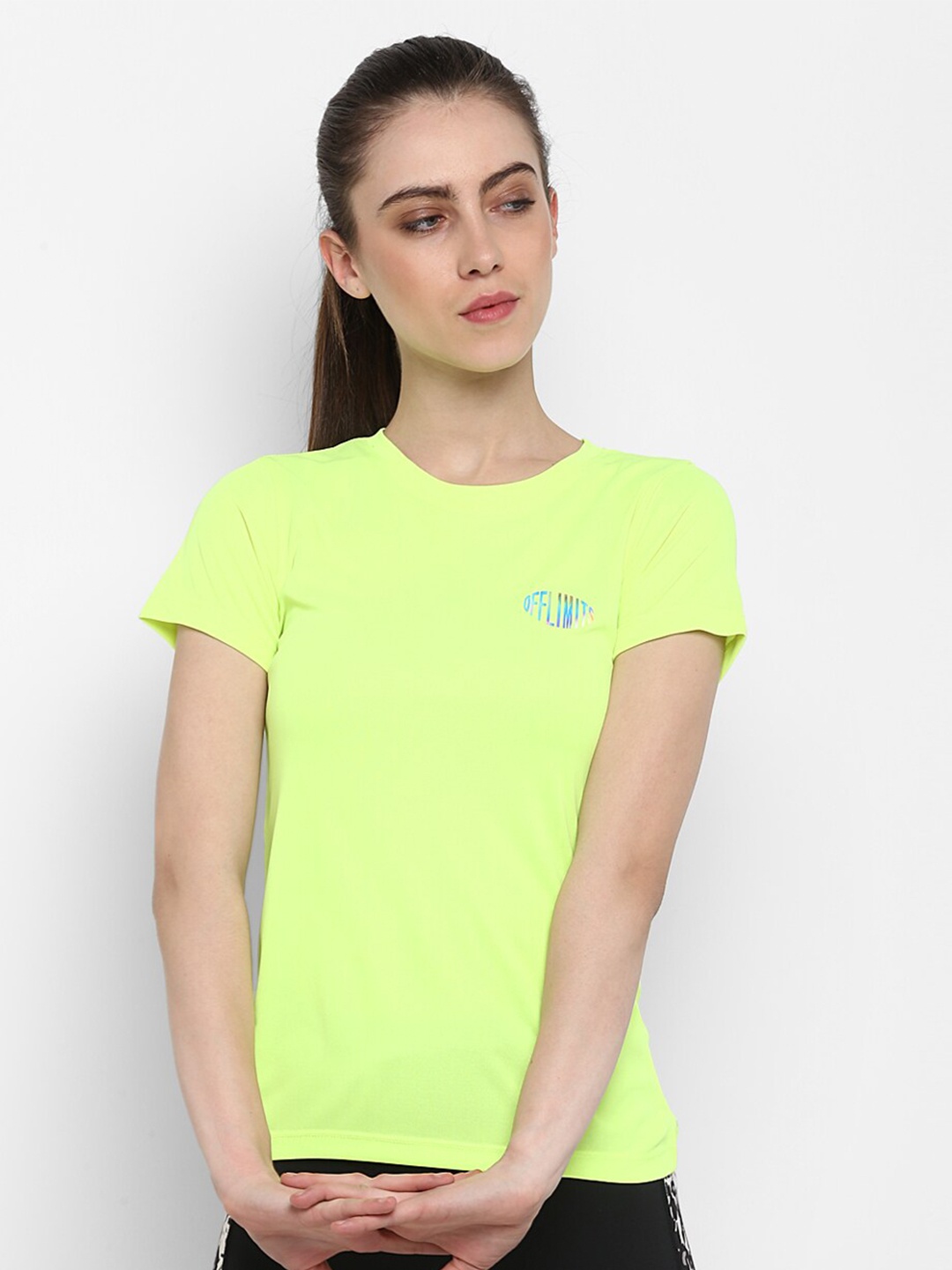 

OFF LIMITS Women Fluorescent Green Slim Fit T-shirt