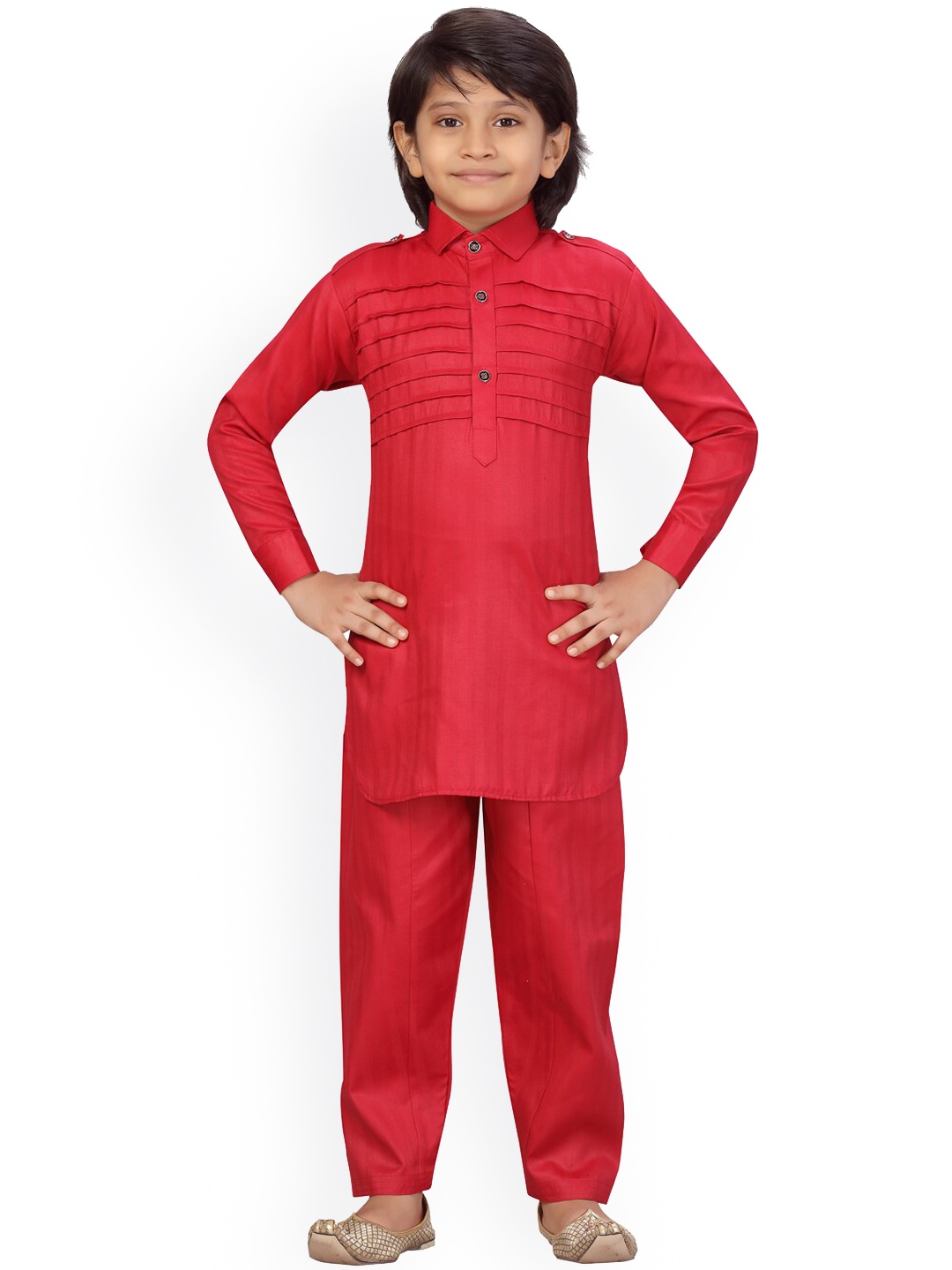 

LITTLE MAFIA BY Aarika Boys Maroon Pure Cotton Kurta with Pathani Pyjamas