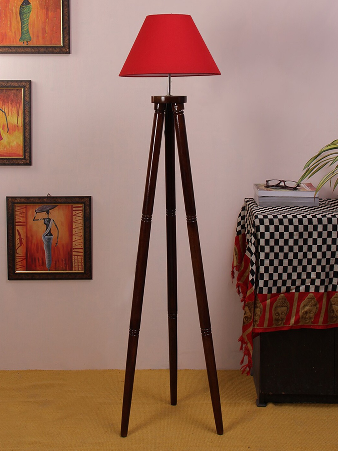 

Devansh Red & Brown Traditional Tripod Lamp with Shade