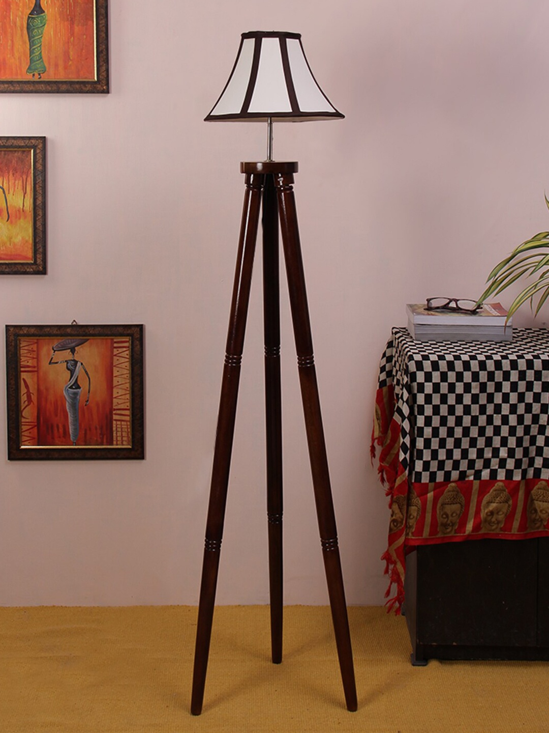

Devansh White & Brown Contemporary Wooden Tripod Lamp