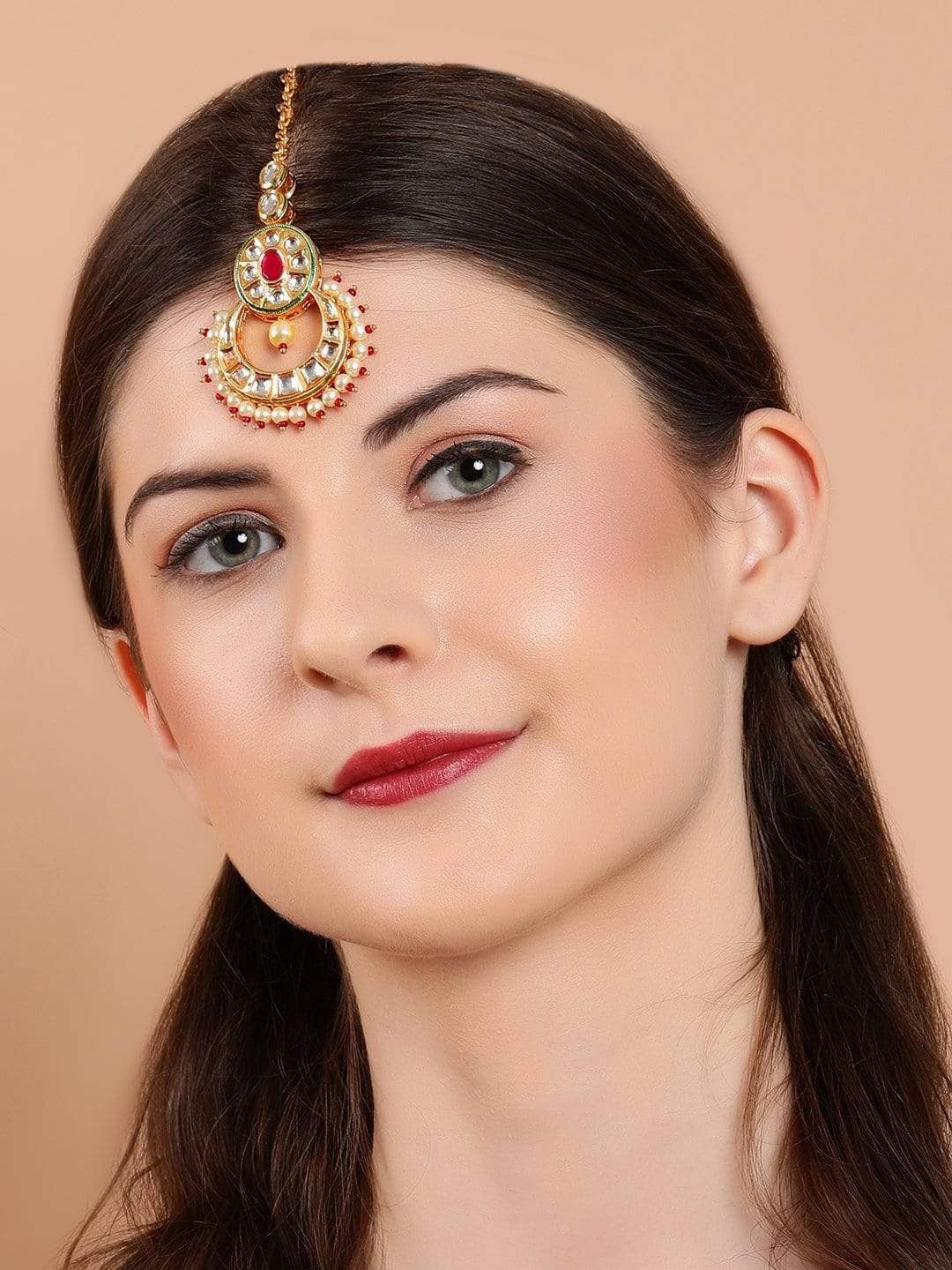 

Rubans 22k Gold Plated & White Kundan Studded Pearl Handcrafted Maangtikka