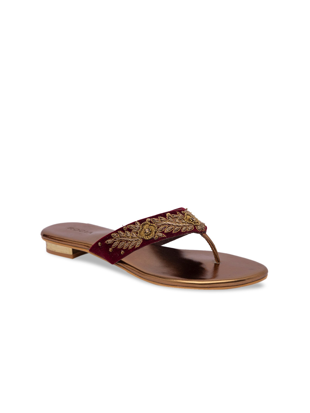 

Rocia Women Burgundy Embellished Leather Ethnic Open Toe Flats