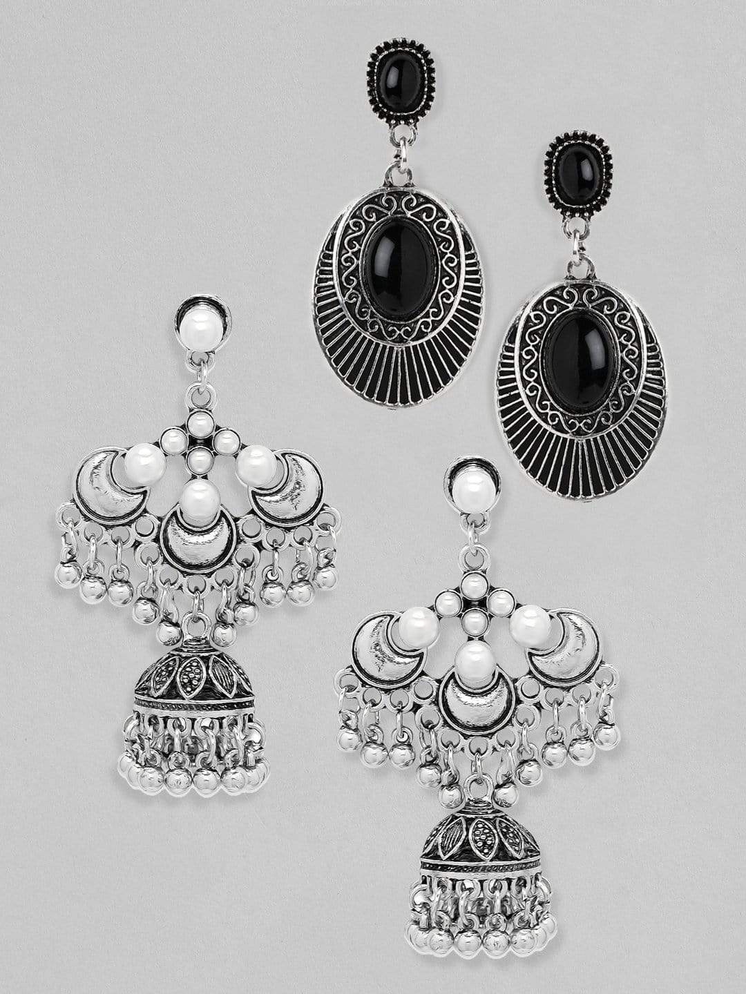 

Rubans Silver & Black Contemporary Jhumkas Earrings
