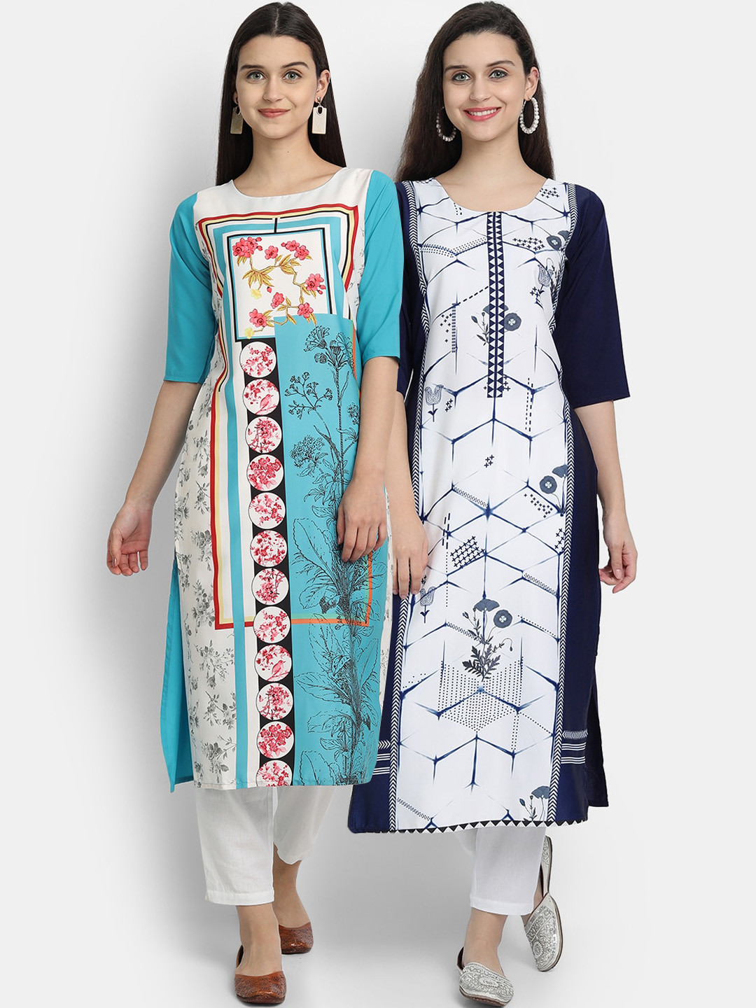 

Ethnic basket Women Pack Of 2 Digitally Printed Crepe Straight Kurta, Navy blue