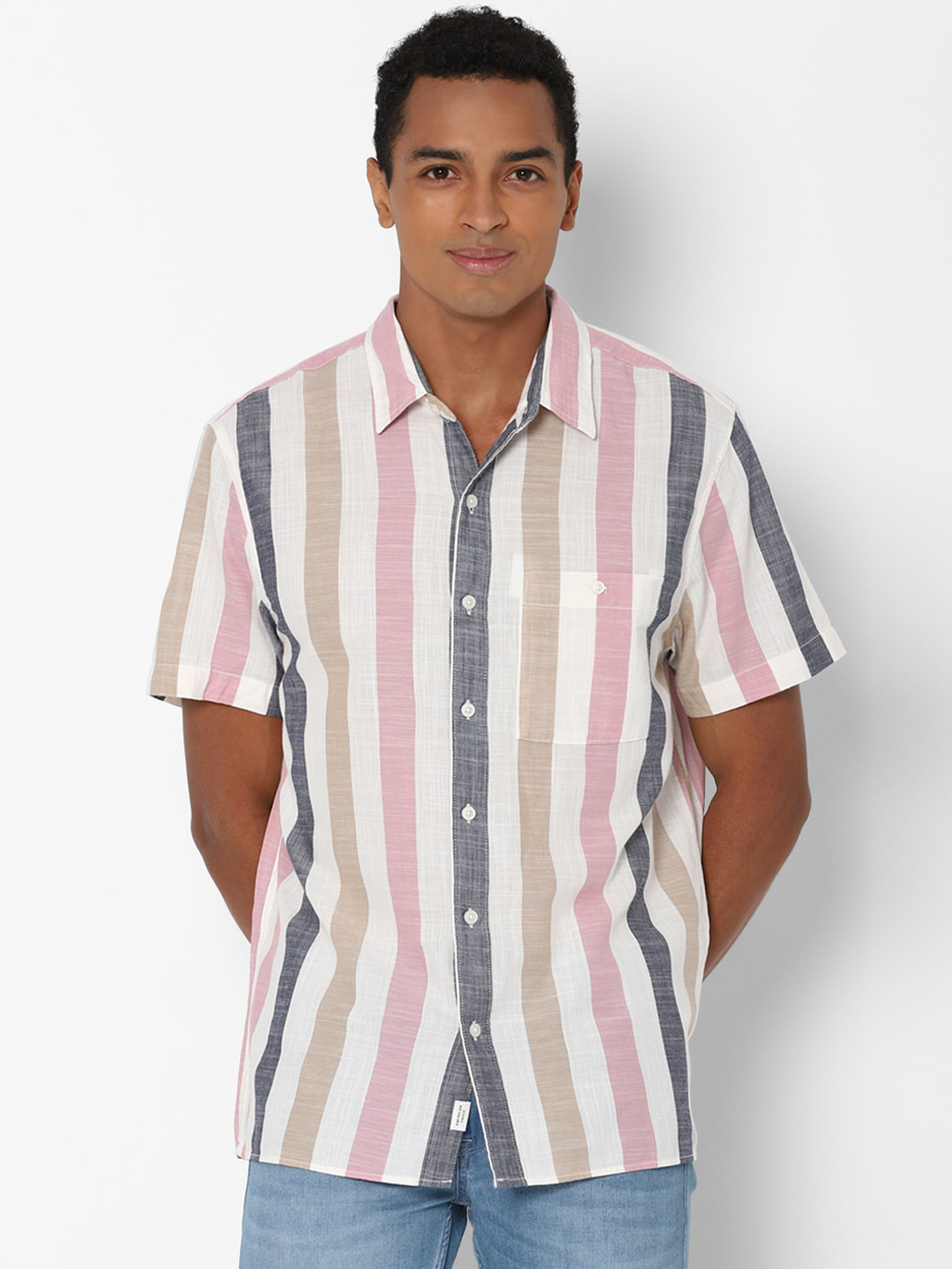 

AMERICAN EAGLE OUTFITTERS Men White Multi Stripes Striped Casual Shirt