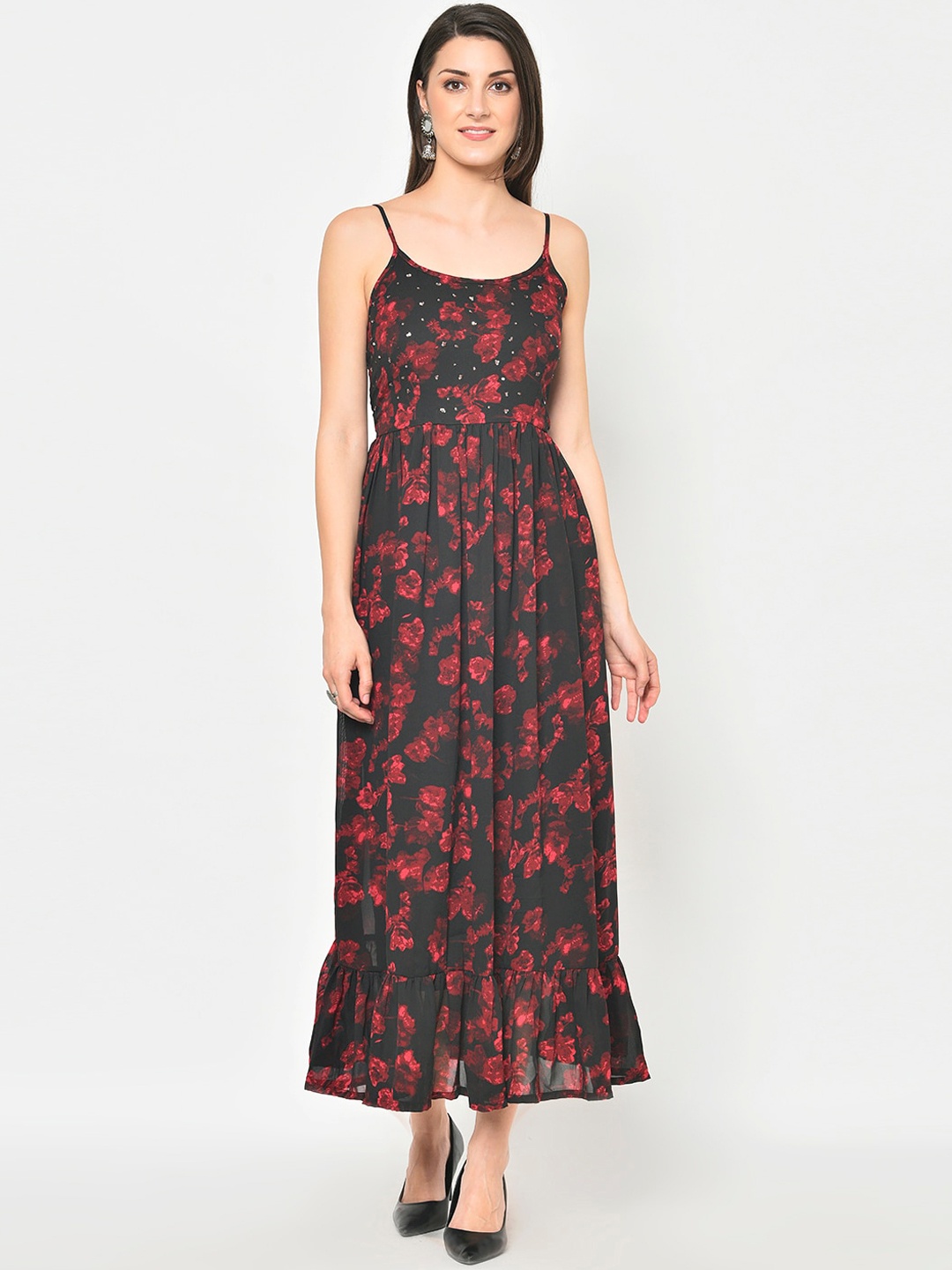 

DESI WOMANIYA Black Floral Georgette Maxi Dress